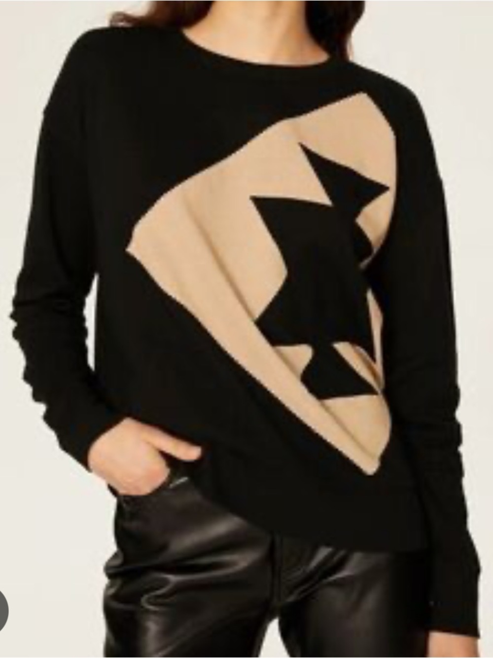 Lauren Ralph Lauren L Shirt Black Beige Geometric Crewneck Sweater Classic Fall
